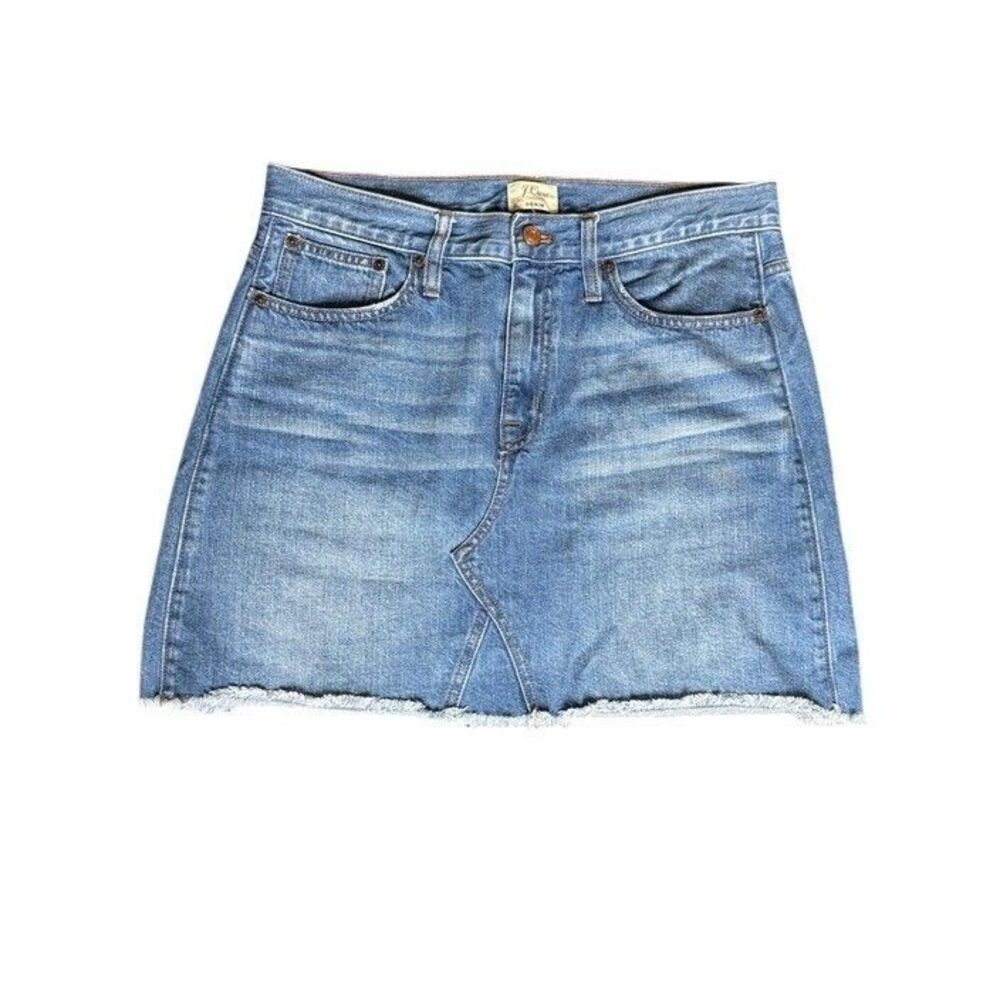 J.Crew Denim Mini Skirt Medium Wash Raw Hem 100% Cotton Size 29